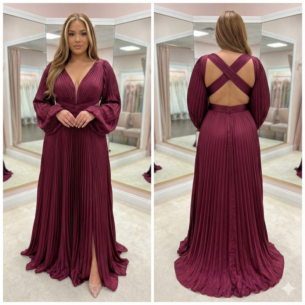 (NWT) Ieena for Mac Duggal pleated gown 16 Wine